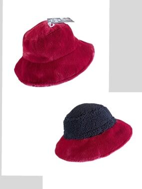 Sprig’s Women’s  Reversible Faux Fur & Sherpa Red Bucket Red & Black Hat NEW